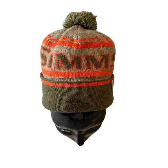 Simms Pom Beanie Hat Green & Orange Wool Blend - Picture 1 of 8